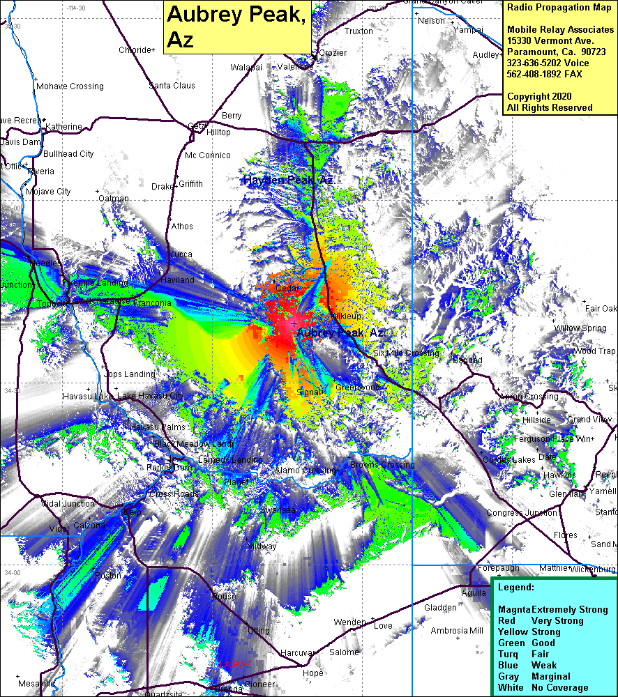 heat map radio coverage Aubrey Peak